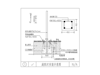 电气节点 庭院灯安装示意图 施工图