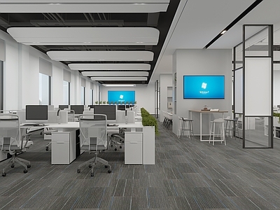 现代简约办公室 办公室 办公桌椅 办公大厅