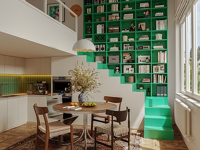 现代中古公寓 loft挑高公寓 中古风餐厅 复式公寓