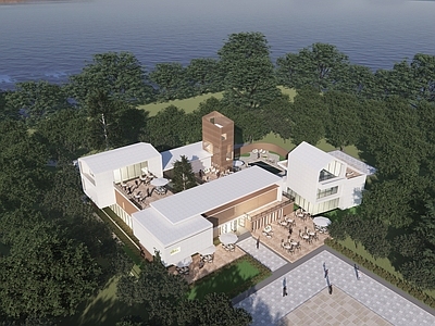 现代民宿建筑 现代围合民宿 沿湖合院民宿 民宿餐厅 民宿建筑