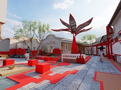 现代新中式广场景观 现代红色文化广场 党建文化广场 文化长廊 党建宣传栏