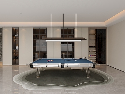现代奶油台球室 地下室 现代台球室 装饰柜 悬浮顶