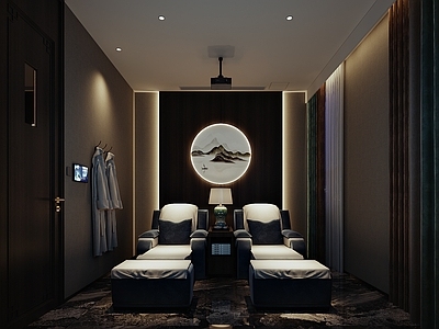 新中式足浴店 新中式足浴店 按摩床 浴袍 墙饰