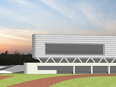 现代新中式学校建筑 红砖教学楼 现代体育馆