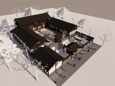 新中式现代古建筑 新中式 四合院 特色建筑
