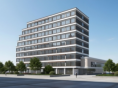 现代产业园办公楼 现代产业园办公楼 多层办公楼 横向线条 总部办公 现代多层办公楼