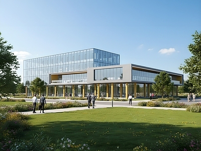 现代办公楼 现代办公楼 现代简约办公楼 产业园建筑 多层办公楼 产业园