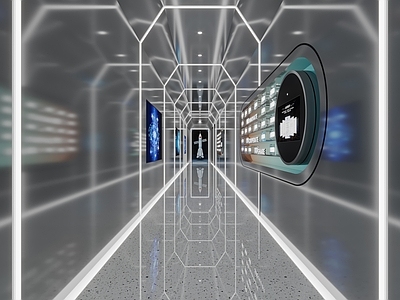 现代轻奢走廊 科技走廊 科技过道 科技风过道