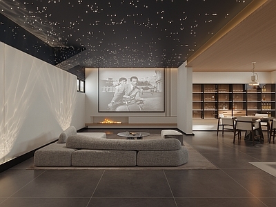 现代新中式影音室 影音室 星空顶 茶室 茶桌 家庭休闲区