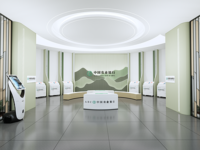 现代新中式银行 银行大厅 农业银行 大厅设计