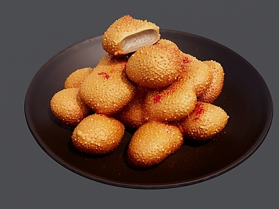 现代其他摆件 一盘炸鸡块蘸番茄