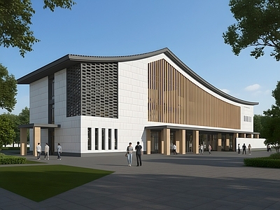 新中式中式图书馆建筑 现代图书馆 学校图书馆 现代展览馆 现代简约美术馆 新中式办公楼