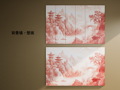新中式欧式背景墙 山水风景壁画 艺术墙 石材背景墙 壁画背景墙