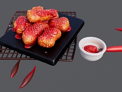 现代其他摆件 铁板番茄炸鸡块