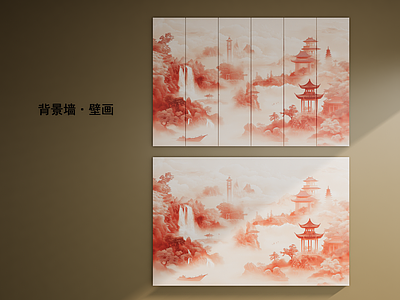 新中式欧式背景墙 山水风景壁画 艺术墙 石材背景墙 壁画背景墙