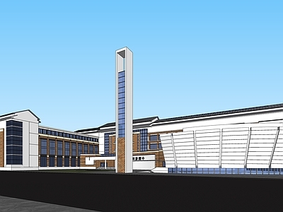 现代新中式学校建筑 中学学校 红砖学校 学校大门 教学楼学校