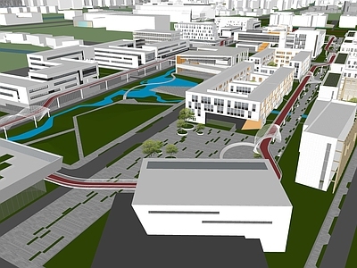 现代学校建筑 学校湖景 学校操场 教学楼学校 高职园校园规划