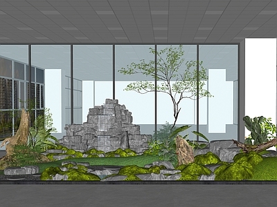 现代办公园区景观 室内生态流水景观