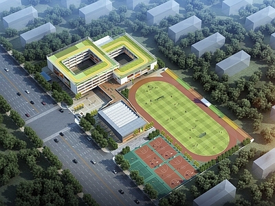 现代学校建筑 现代小学 学校 现代教学楼 教学楼 体育馆
