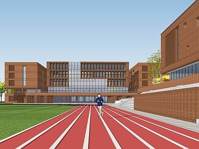 现代新中式学校建筑 红砖学校 学校 红砖教学楼 体育馆 教学楼
