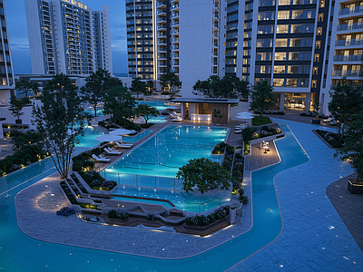 现代轻奢小区景观 现代轻奢住宅 住宅景观