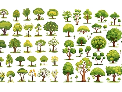 乔木 2D彩绘植物 2D景观树配 2D卡通植物 2D插画植物 2D分析植物