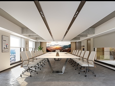 现代极简会议室 办公会议室 大型会议室