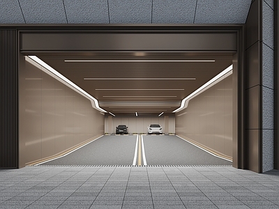 现代轻奢室内停车场 停车场入口 汽车坡道入口 汽车坡道