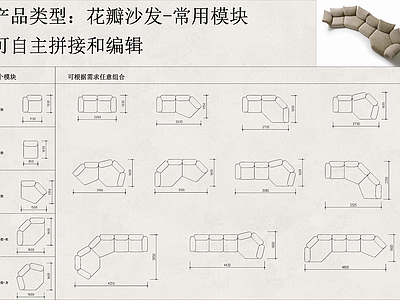 现代法式沙发 花瓣沙发 异形沙发 组合沙发 模块沙发 施工图