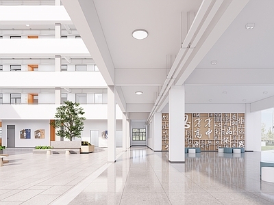 现代其他学校空间 学校走廊 学校大厅 学校架空层 学校教学楼 高中一层走道