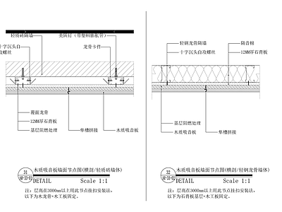 墙面节点 木质吸音墙面节点 施工图