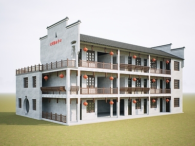 新中式社区服务中心 新中式徽派建筑 马头墙建筑