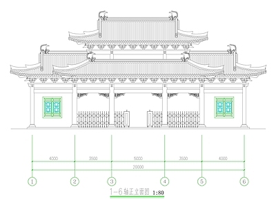 仿古建筑 中式古建双排门楼 中式仿古门楼 牌坊 古建大门 古建门头 施工图