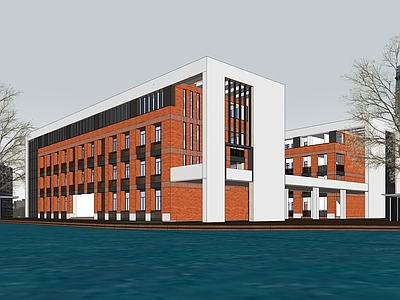 现代新中式大学教学楼 红砖建筑 教学楼