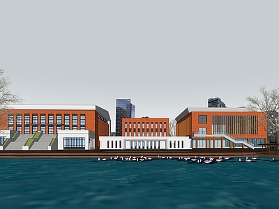 现代学校建筑 综合楼 红砖建筑