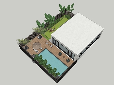 现代新中式别墅庭院 现代庭院