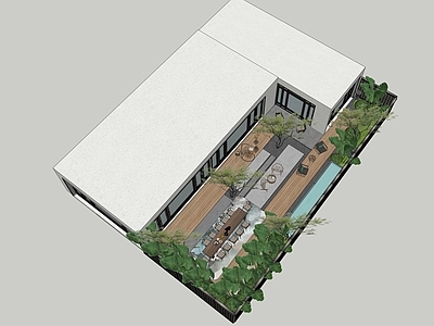 现代新中式别墅庭院 现代庭院