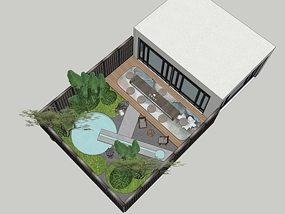 现代新中式别墅庭院 现代庭院
