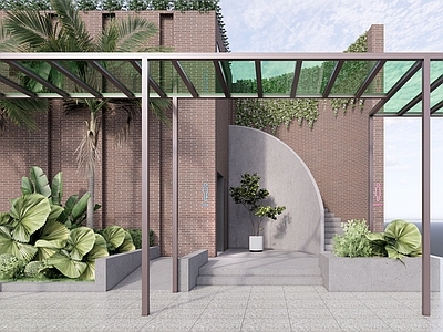 现代学校建筑 红砖 卫生间 建筑