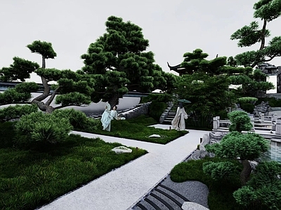 中式古建筑 中式民宿庭院设计 私家园林