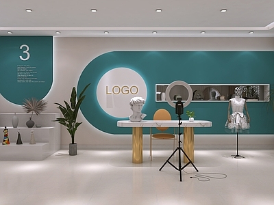 现代简约直播间 直播间 网红墙 服装直播间 直播设备 雕塑