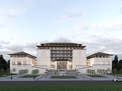 新中式中式图书馆建筑 新中式图书馆 文化建筑 博物馆 展示展览馆 中式