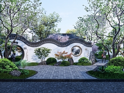 中式新中式景墙 对景景墙 中式云墙 月洞门 苏式景墙 新中式景墙波浪顶