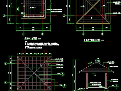 现代中式亭子 仿古四角亭 景观防腐木亭 景观亭结构图 施工图