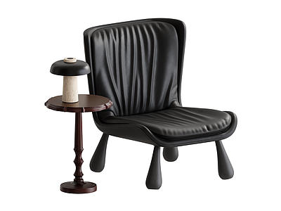 法式复古懒人沙发 靠背客厅沙发椅 黑色皮革休闲椅 沙发角几 置物茶几边几 休闲沙发