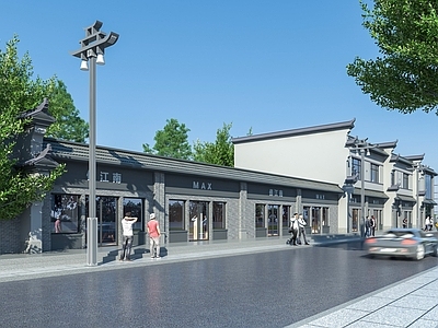 简约商业街 徽派建筑商业街 多层建筑商业街