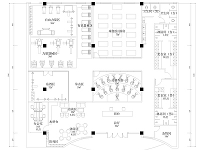 现代健身房 健身房平面图 施工图