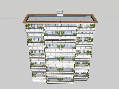 现代高层住宅 曲线四代住宅 高层 带植物阳台
