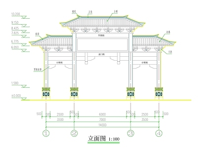 仿古建筑 中式古建牌楼 中式仿古牌楼 牌坊 古建大门 古建门头 施工图