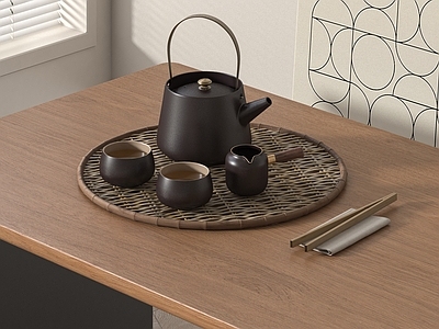 茶具 茶具 新中式藤编托盘